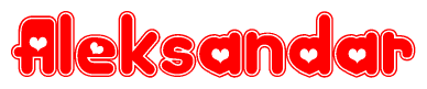 The image displays the word Aleksandar written in a stylized red font with hearts inside the letters.