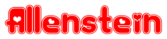 The image displays the word Allenstein written in a stylized red font with hearts inside the letters.