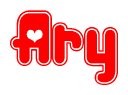 The image is a clipart featuring the word Ary written in a stylized font with a heart shape replacing inserted into the center of each letter. The color scheme of the text and hearts is red with a light outline.