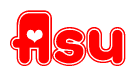 The image displays the word Asu written in a stylized red font with hearts inside the letters.