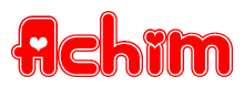 The image displays the word Achim written in a stylized red font with hearts inside the letters.