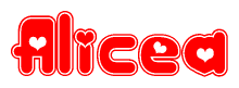 The image displays the word Alicea written in a stylized red font with hearts inside the letters.