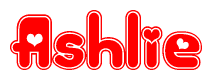 The image displays the word Ashlie written in a stylized red font with hearts inside the letters.