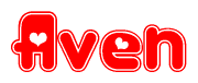 The image is a clipart featuring the word Aven written in a stylized font with a heart shape replacing inserted into the center of each letter. The color scheme of the text and hearts is red with a light outline.