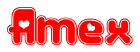 The image displays the word Amex written in a stylized red font with hearts inside the letters.