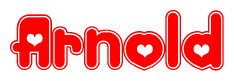 The image is a clipart featuring the word Arnold written in a stylized font with a heart shape replacing inserted into the center of each letter. The color scheme of the text and hearts is red with a light outline.