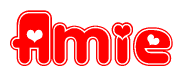The image is a clipart featuring the word Amie written in a stylized font with a heart shape replacing inserted into the center of each letter. The color scheme of the text and hearts is red with a light outline.