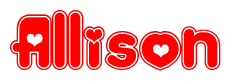 The image displays the word Allison written in a stylized red font with hearts inside the letters.