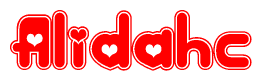 The image displays the word Alidahc written in a stylized red font with hearts inside the letters.
