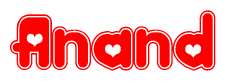 The image displays the word Anand written in a stylized red font with hearts inside the letters.