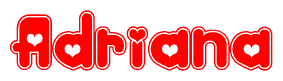 The image is a clipart featuring the word Adriana written in a stylized font with a heart shape replacing inserted into the center of each letter. The color scheme of the text and hearts is red with a light outline.