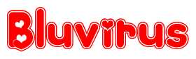 The image is a clipart featuring the word Bluvirus written in a stylized font with a heart shape replacing inserted into the center of each letter. The color scheme of the text and hearts is red with a light outline.