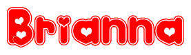 The image is a clipart featuring the word Brianna written in a stylized font with a heart shape replacing inserted into the center of each letter. The color scheme of the text and hearts is red with a light outline.