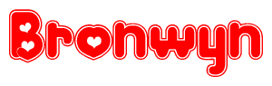 The image displays the word Bronwyn written in a stylized red font with hearts inside the letters.