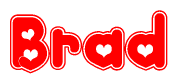 The image is a clipart featuring the word Brad written in a stylized font with a heart shape replacing inserted into the center of each letter. The color scheme of the text and hearts is red with a light outline.