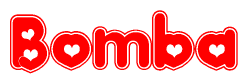The image displays the word Bomba written in a stylized red font with hearts inside the letters.