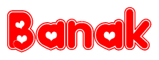 The image displays the word Banak written in a stylized red font with hearts inside the letters.