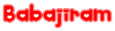 The image displays the word Babajiram written in a stylized red font with hearts inside the letters.