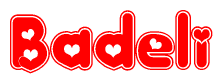 The image displays the word Badeli written in a stylized red font with hearts inside the letters.