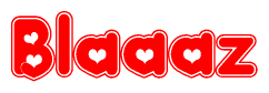 The image is a clipart featuring the word Blaaaz written in a stylized font with a heart shape replacing inserted into the center of each letter. The color scheme of the text and hearts is red with a light outline.