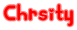 The image is a clipart featuring the word Chrsity written in a stylized font with a heart shape replacing inserted into the center of each letter. The color scheme of the text and hearts is red with a light outline.