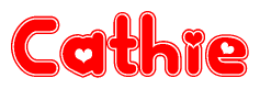 The image is a clipart featuring the word Cathie written in a stylized font with a heart shape replacing inserted into the center of each letter. The color scheme of the text and hearts is red with a light outline.