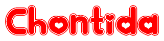 The image is a clipart featuring the word Chontida written in a stylized font with a heart shape replacing inserted into the center of each letter. The color scheme of the text and hearts is red with a light outline.