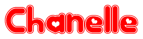 The image displays the word Chanelle written in a stylized red font with hearts inside the letters.