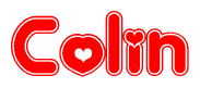 The image is a clipart featuring the word Colin written in a stylized font with a heart shape replacing inserted into the center of each letter. The color scheme of the text and hearts is red with a light outline.