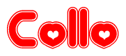 The image is a clipart featuring the word Collo written in a stylized font with a heart shape replacing inserted into the center of each letter. The color scheme of the text and hearts is red with a light outline.