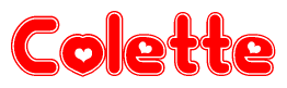 The image is a clipart featuring the word Colette written in a stylized font with a heart shape replacing inserted into the center of each letter. The color scheme of the text and hearts is red with a light outline.