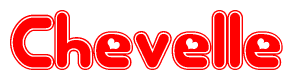 The image is a clipart featuring the word Chevelle written in a stylized font with a heart shape replacing inserted into the center of each letter. The color scheme of the text and hearts is red with a light outline.