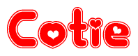The image displays the word Cotie written in a stylized red font with hearts inside the letters.