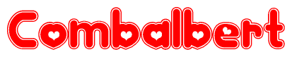 The image is a clipart featuring the word Combalbert written in a stylized font with a heart shape replacing inserted into the center of each letter. The color scheme of the text and hearts is red with a light outline.