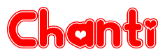 The image is a clipart featuring the word Chanti written in a stylized font with a heart shape replacing inserted into the center of each letter. The color scheme of the text and hearts is red with a light outline.