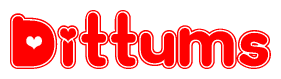 The image displays the word Dittums written in a stylized red font with hearts inside the letters.