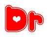 The image is a clipart featuring the word Dr written in a stylized font with a heart shape replacing inserted into the center of each letter. The color scheme of the text and hearts is red with a light outline.