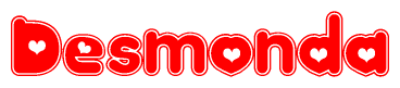 The image is a clipart featuring the word Desmonda written in a stylized font with a heart shape replacing inserted into the center of each letter. The color scheme of the text and hearts is red with a light outline.