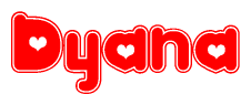 The image displays the word Dyana written in a stylized red font with hearts inside the letters.
