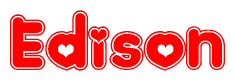 The image is a clipart featuring the word Edison written in a stylized font with a heart shape replacing inserted into the center of each letter. The color scheme of the text and hearts is red with a light outline.
