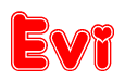 The image displays the word Evi written in a stylized red font with hearts inside the letters.