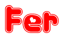 The image is a clipart featuring the word Fer written in a stylized font with a heart shape replacing inserted into the center of each letter. The color scheme of the text and hearts is red with a light outline.