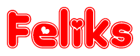 The image is a clipart featuring the word Feliks written in a stylized font with a heart shape replacing inserted into the center of each letter. The color scheme of the text and hearts is red with a light outline.