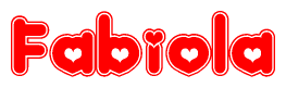 The image is a clipart featuring the word Fabiola written in a stylized font with a heart shape replacing inserted into the center of each letter. The color scheme of the text and hearts is red with a light outline.