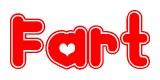 The image is a clipart featuring the word Fart written in a stylized font with a heart shape replacing inserted into the center of each letter. The color scheme of the text and hearts is red with a light outline.