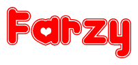 The image displays the word Farzy written in a stylized red font with hearts inside the letters.