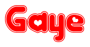 The image is a clipart featuring the word Gaye written in a stylized font with a heart shape replacing inserted into the center of each letter. The color scheme of the text and hearts is red with a light outline.