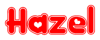 The image is a clipart featuring the word Hazel written in a stylized font with a heart shape replacing inserted into the center of each letter. The color scheme of the text and hearts is red with a light outline.