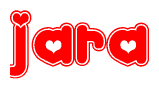 The image displays the word Jara written in a stylized red font with hearts inside the letters.