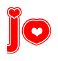 The image displays the word Jo written in a stylized red font with hearts inside the letters.